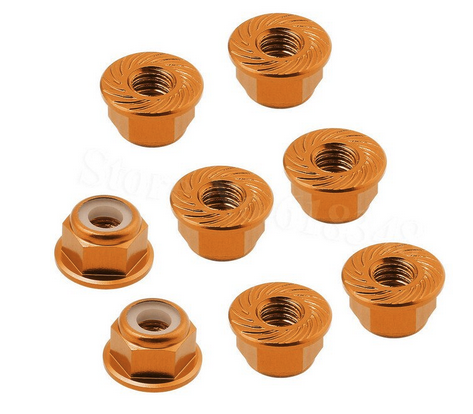 BRP Nuts 4mm Flanged Nylon Locking Alum. Orange (8) 1747O