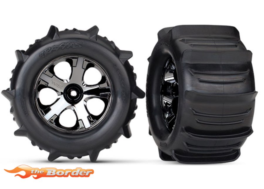 Traxxas Tires & wheels assembled glued (2.8") All-Star black chrome wheels paddle tires foam inserts 4175