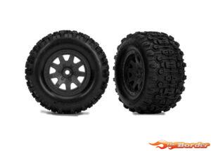 Traxxas Tires & wheels, assembled (black with satin beadlock wheels, dual profile (2.1" outer, 2.6" inner), Sledgehammer tires, foam inserts)) (front) (2) 10771-STBLK