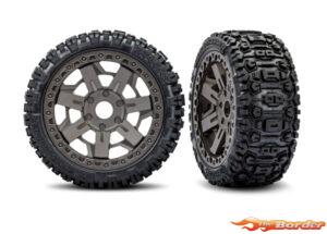 Traxxas Tires & wheels, Glued (3.0" Gray wheels, Sledgehammer Belted Tires) (2) 9071-GRAY