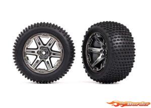 Traxxas Tires & Wheels Glued 2.8 Black Chrome Rustler (2WD Rear, TSM) 3772R