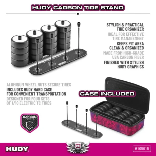 Hudy Carbon Tire Stand + Hard Case - 1/10 105015